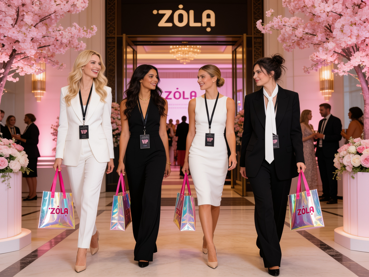 Gäste mit Goodie Bags beim Einlass zu ZÓLA Beauty Connect